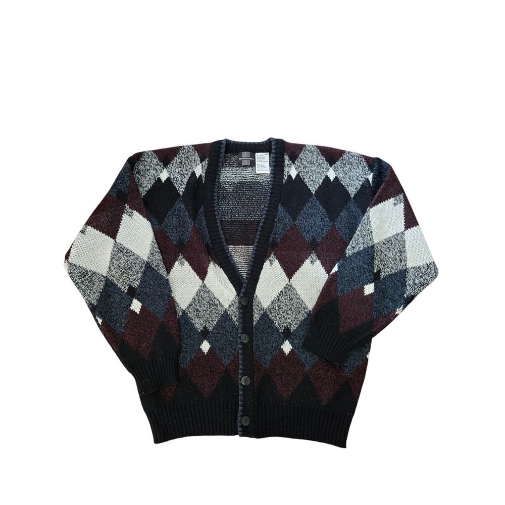 VTG Expressions Worldwide Argyle Cardigan Sweater M